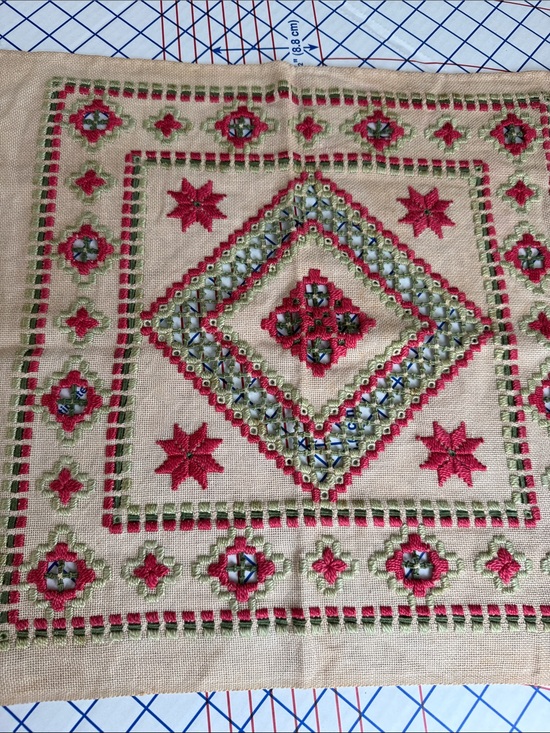 Other - Vintage Hand Embroidered Drawn Thread Hardanger Style Table Topper 18” Square
